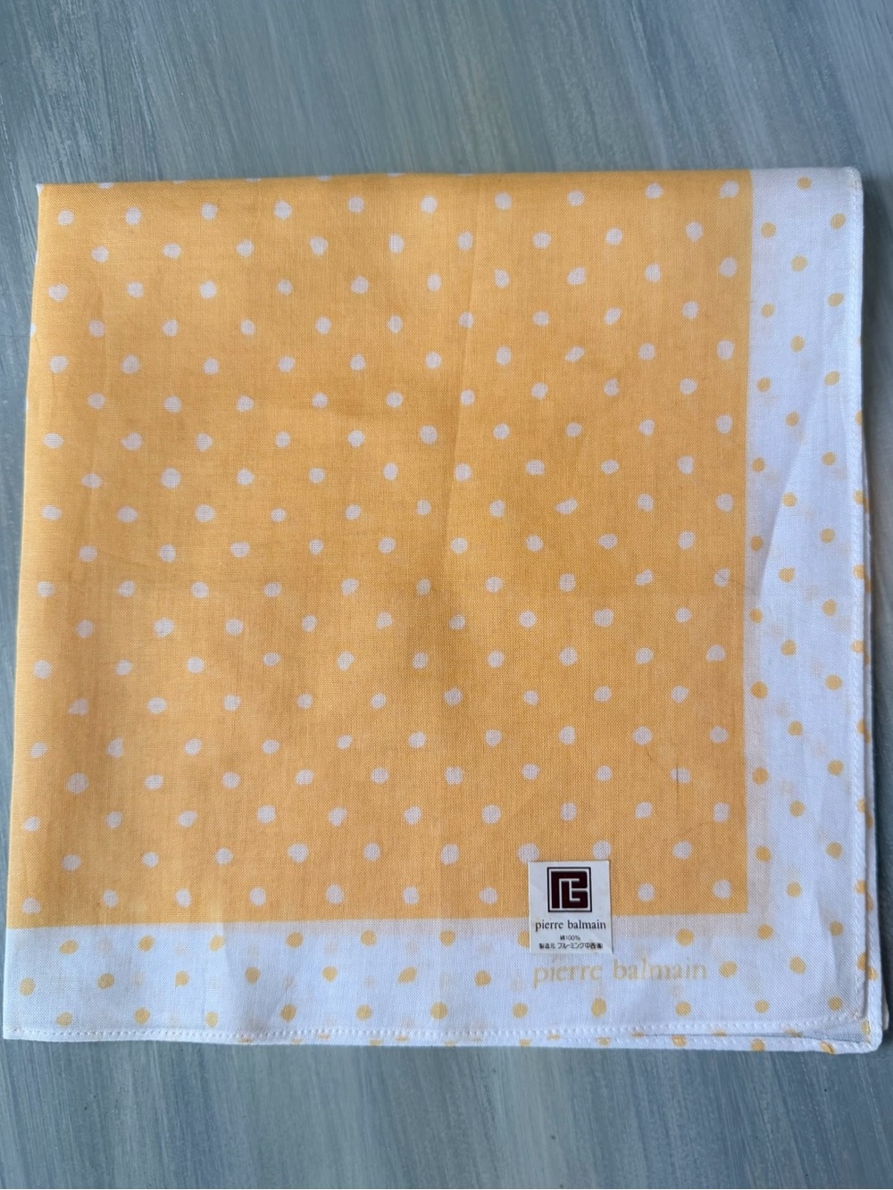 Balmain Paris Vibrant Yellow White Polka Dot Scarf Retro Bandanna Bag Accessory